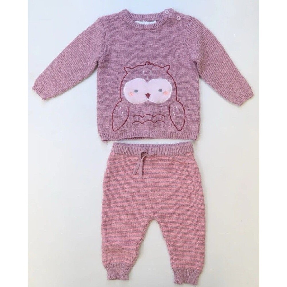Rene Rofe 6-9 Months Baby Sweater Outfit Stripped Owl Pink And Purple
